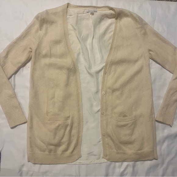 Garnet Hill Women’s Ivory‎ Cashmere/Silk Split Back Knit Cardigan Sweater Sz S - Picture 4 of 12
